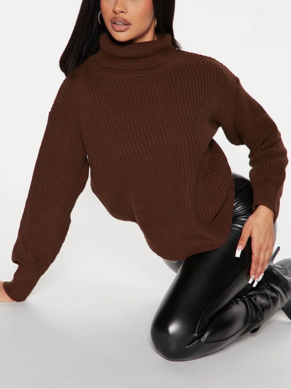 Fashion Nova Brown Ribbed Turtleneck Sweater